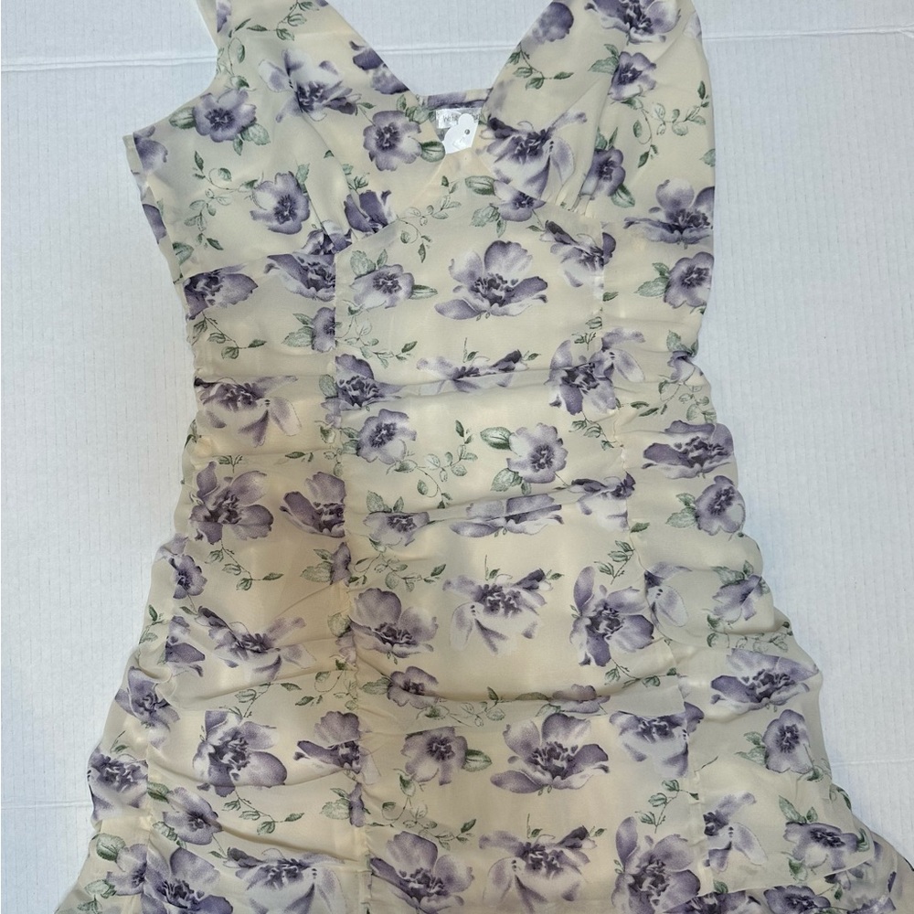 Floral Mini Dress in Cream and Purple